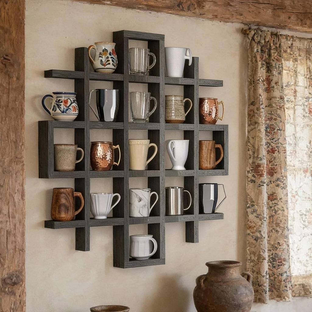 Suzile Mug Display Shelf Wall Mounted,Grid Size 5.1x5.1x3in,Grey