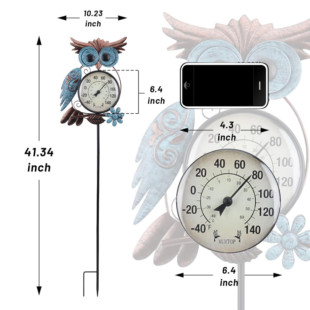 MUMTOP Outdoor Thermometer, Owl Outside Decor for Patio, Yard and Garden