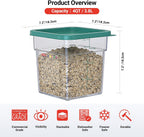 2 Pack 4 QT Commercial Food Storage Containers with Lids, Clear Square Containers for Flour, Rice, Sugar, Pet Food and Dry Ingredients Storage with FIFO Label Area