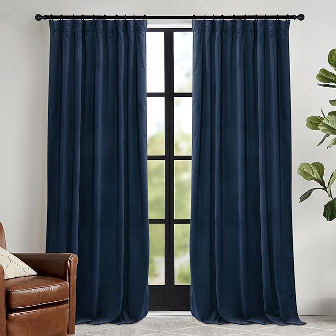 RYB HOME Navy Blue Velvet Curtains 72 inches by RYBHOME