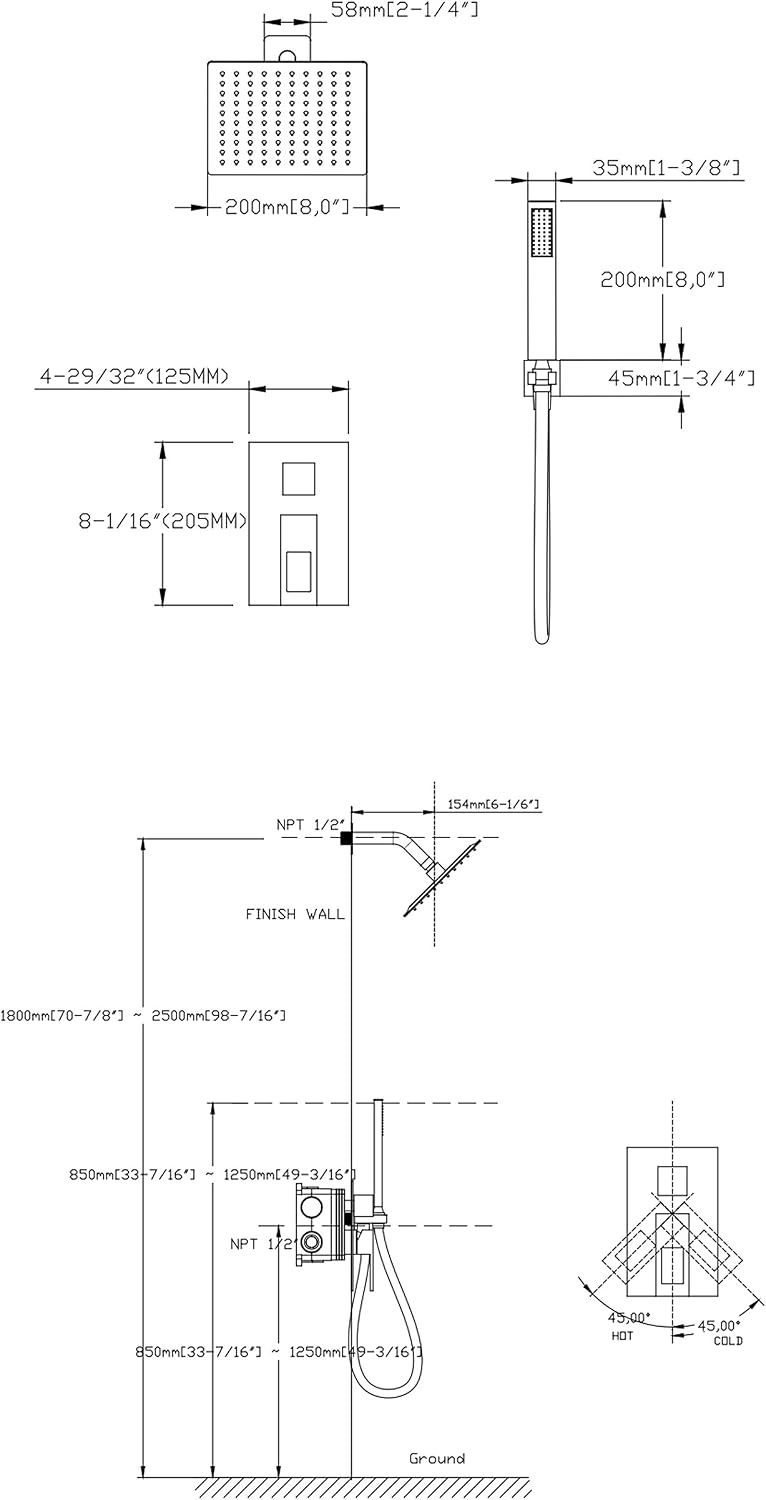 SUMERAIN Bathroom Shower System with Rain Shower and Hand Wand Chrome