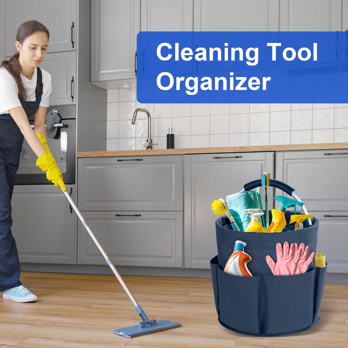 Cleaning Caddy with Handle, Cleaning Supplies Organizer Bucket