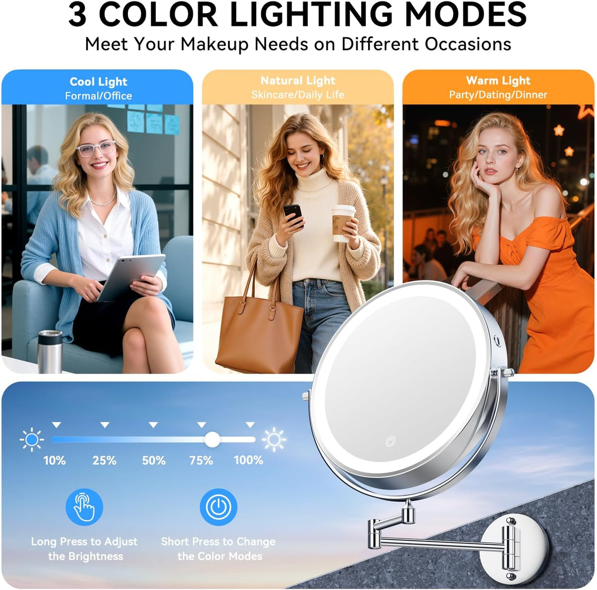 Auxmir 9″ 5000mAh 1X/30X Wall Mounted Lighted Magnifying Makeup Mirror