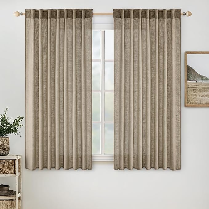 MIULEE Taupe Grey Linen Curtains 54 Inch Length 2 Panels by MIULEE