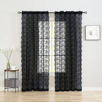 YJ YANJUN Vintage Lace Curtains 84 Inches Long-Victorian Floral Pattern Black - Image 3