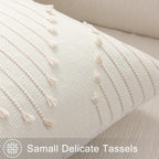Mecatny Boho Outdoor Throw Pillow Covers 18x18 Set of 2 Beige & Cream White