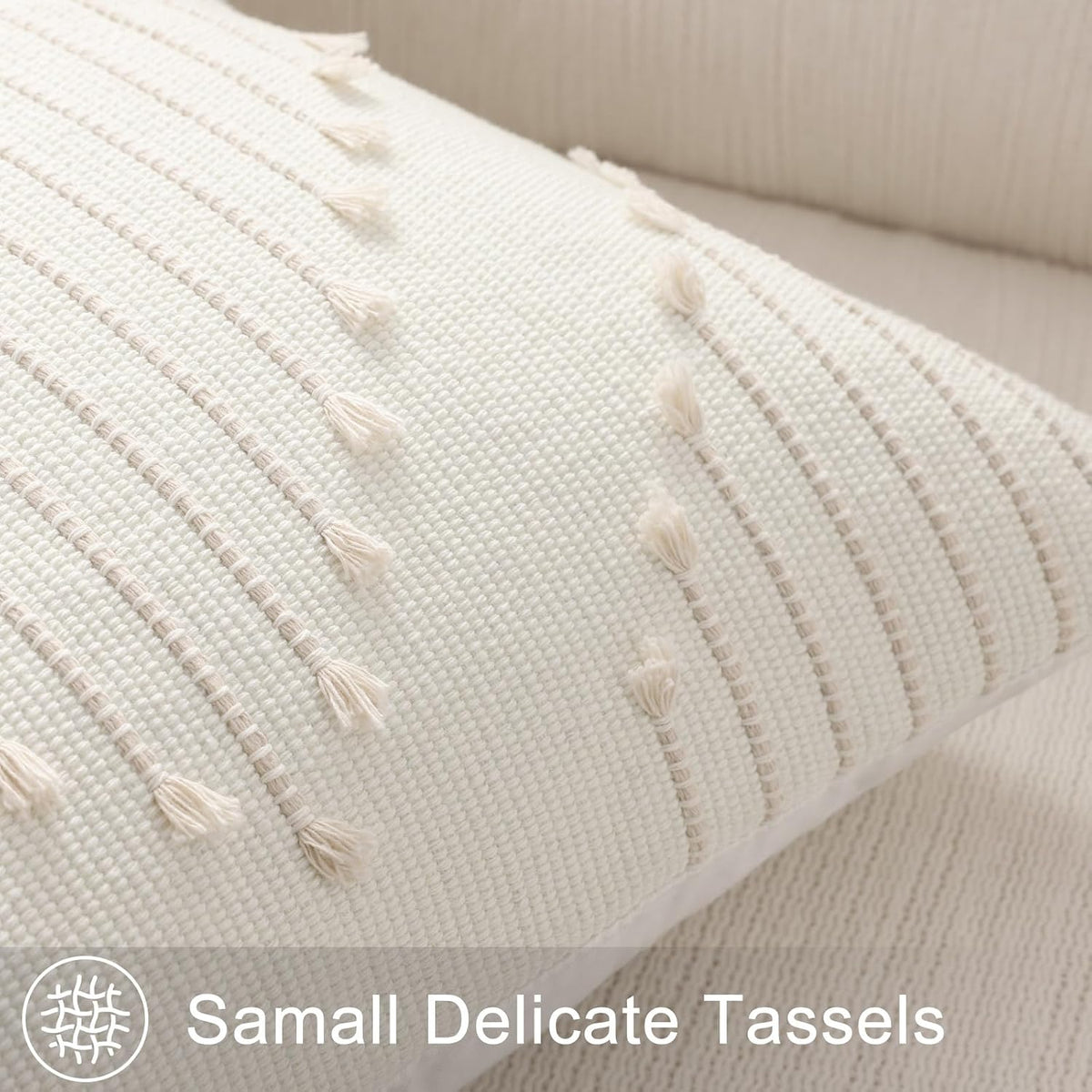Mecatny Boho Outdoor Throw Pillow Covers 18x18 Set of 2 Beige & Cream White