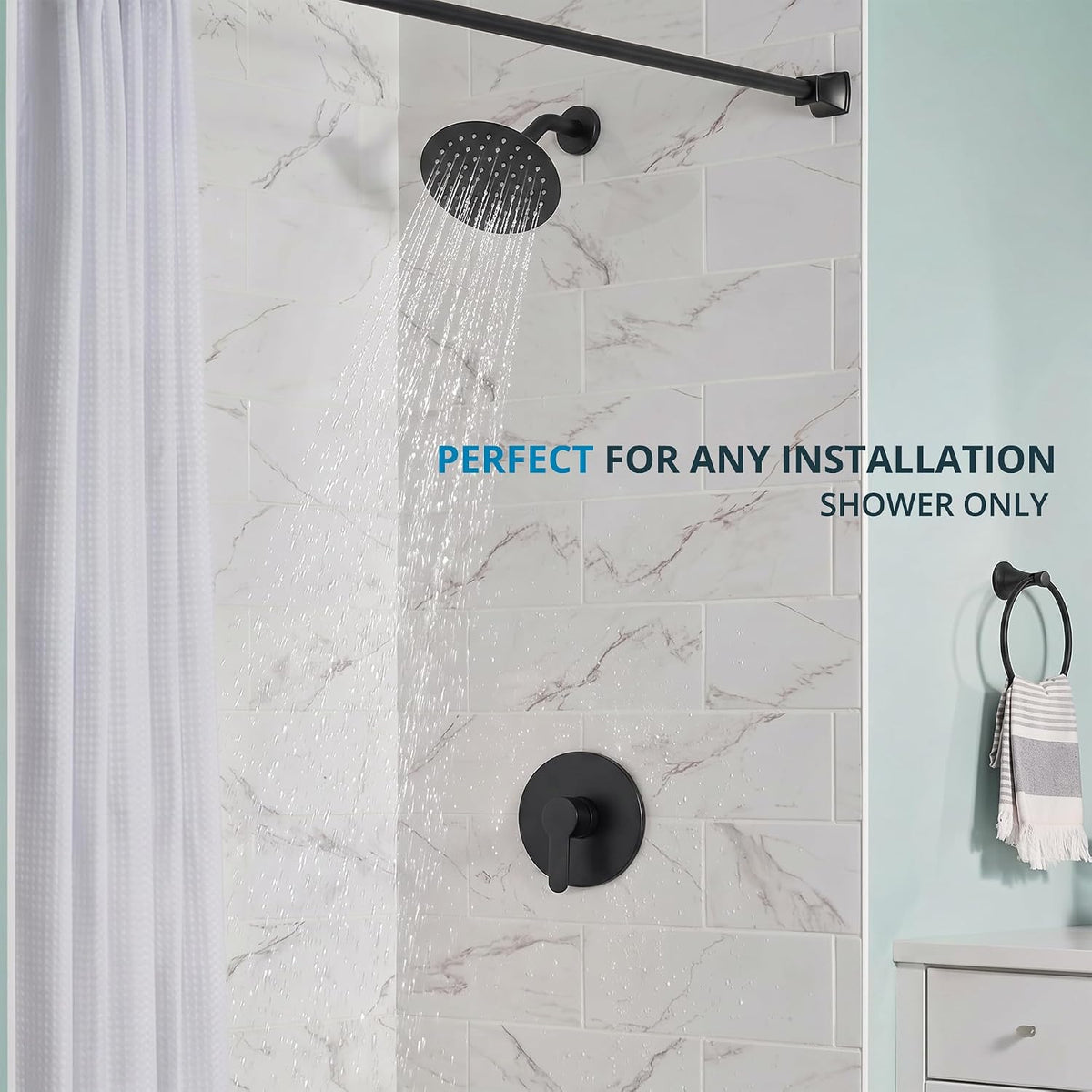 Shower Valve Handle Trim Kit Rough-in Control Valve, Matte Black