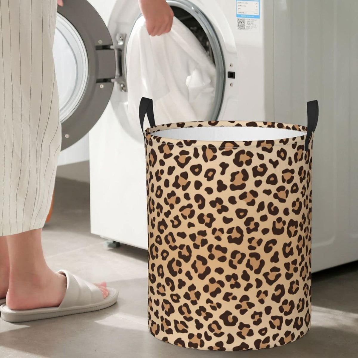 Leopard Print Round Laundry Hamper Animal Skin Texture Storage Basket Toys Clothes Organizer Bin For Home Bathroom Bedroom Dorm Nursery, 62l