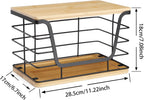 ALOCEO Large Wire Basket for Kitchen Pantry, Stainless Steel Kitchen Counter Organizer for Potato Onion, Trash Bag Dispenser Under Sink with Bamboo Top, Black