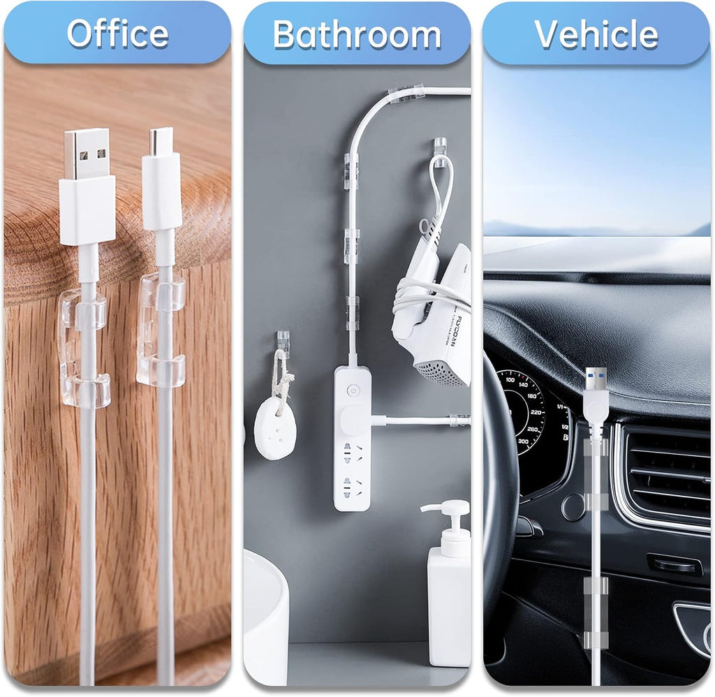 50 Cable Clips, Clear Cord Organizer, Cable Management Desk Wall