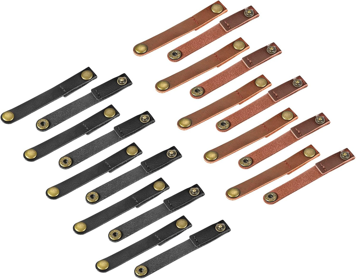 MECCANIXITY Pack of 20 Leather Cable Straps Cable Ties, Cord Organizer, Portable Cable Management for USB Cables, Headphone Wires, Black/Light Brown