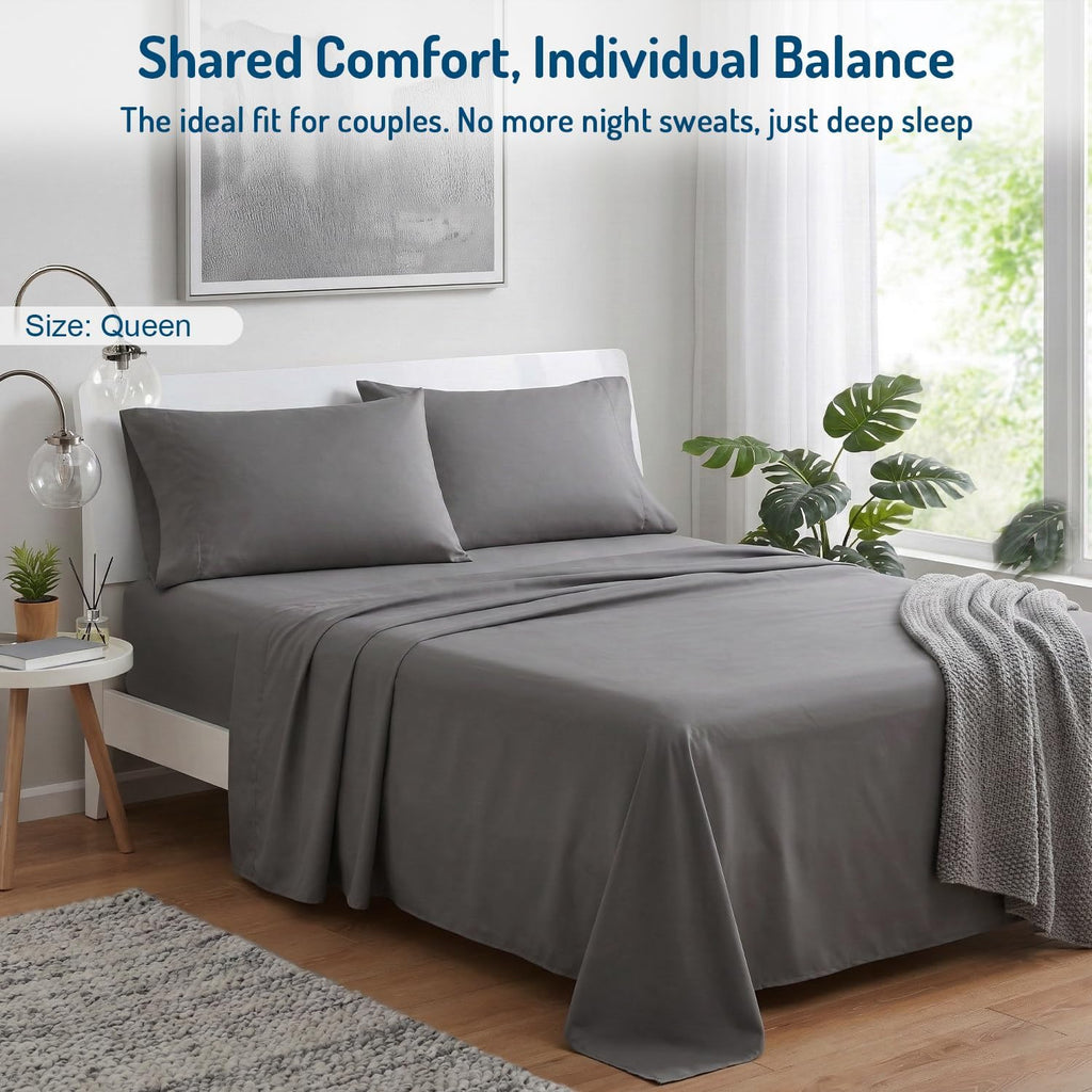Coolmax® Cooling Sheets for Hot Sleepers, Queen Size, Grey