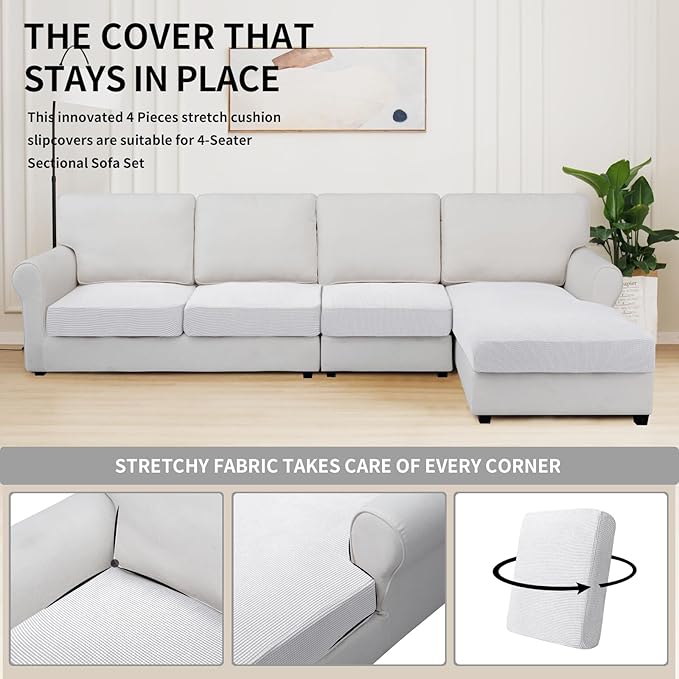 Easy-Going Stretch 4 Pieces Couch Cushion Covers - Image 5