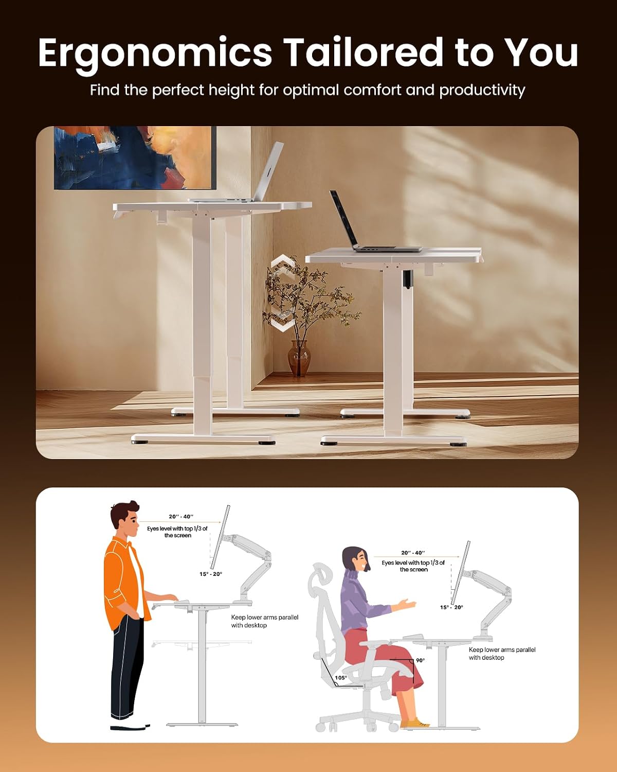 ErGear Height Adjustable Electric Standing Desk, 48 x 24 Inches Sit Stand up Desk, Memory Computer Home Office Desk, White