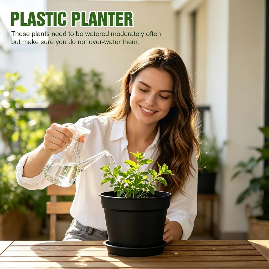 8 Inch 10 Pack Plastic Plant Pots with Drainage Holes and Trays