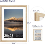 20x28 Poster Frame, Natural Oak Wood Frame with 16x24 Mat, 3 Pack