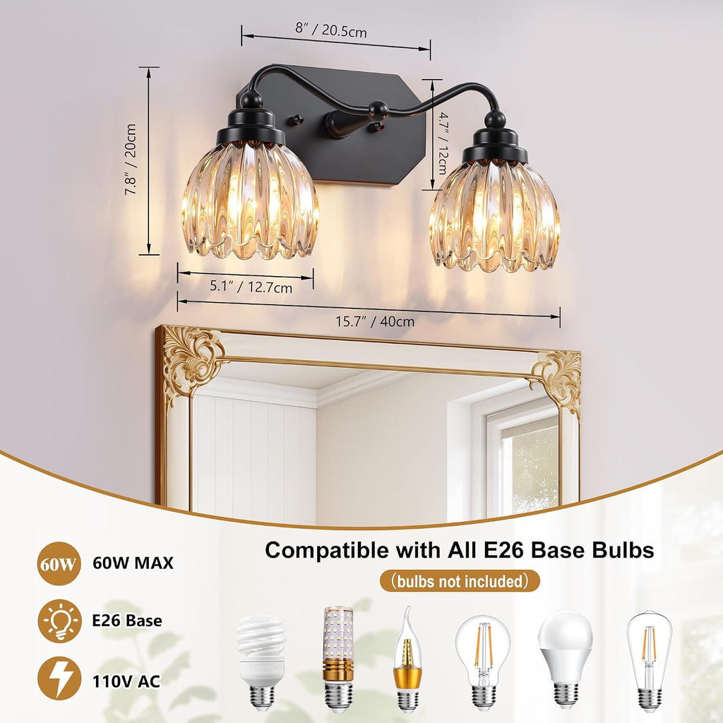 Vintage Vanity Lights, 2‑Light Antique Matte Black Finish