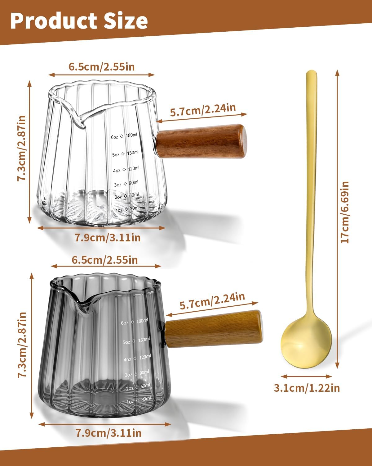 2Pcs Espresso Cups & Spoons, Ribbed Milk Frothing Cup, Espresso Accessories