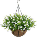 White Artificial Flowers for Hanging Baskets Outdoor, Faux Plant Decor