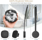 Silicone Back Scrubber for Shower &Silicone Face Scrubber, 2Pcs Silicone Exfoliating Brush Set with 17In Long Handle, Soft Body & Facial Cleansing Scrubber for Men Women