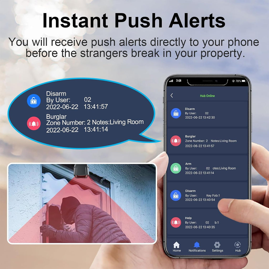 Outdoor Home Security Door/Window Alarm System-1 WiFi Hub + 4 Sensors