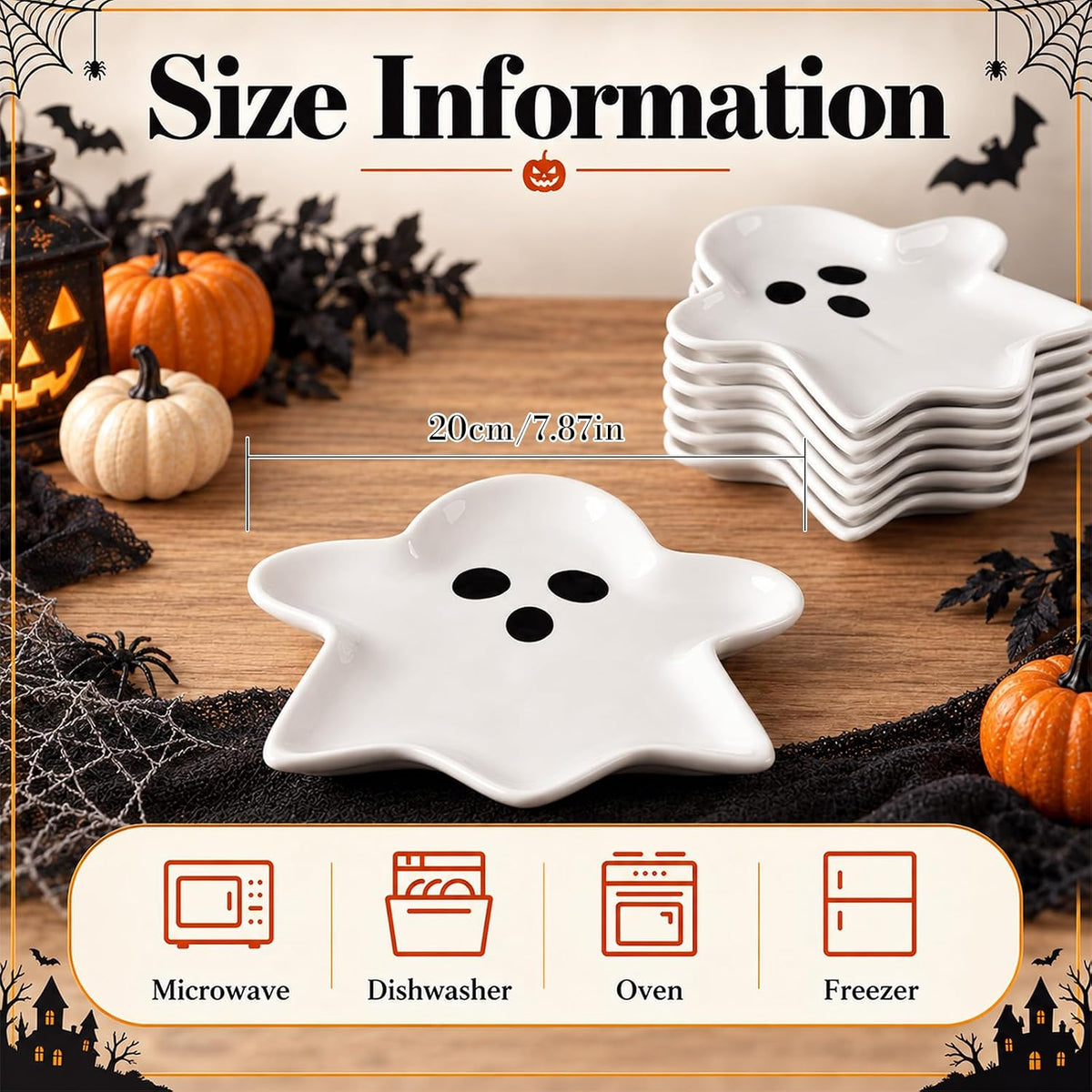Frienda 6 Pcs Halloween Ghost Ceramic Plates Serving Dishes Dinnerware Set