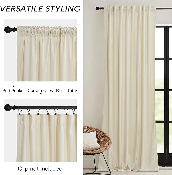 RYB HOME Beige Velvet Curtains 72 inches - Image 3
