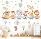 wondever Jungle Animals Train Wall Decals Hot Air Balloon Wall Stickers
