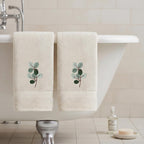 Artoid Mode 2 Pcs Beige Eucalyptus Leaves Embroidered Hand Towels for Bathroom, Cotton Soft Absorbent Farmhouse Decor Towels, 13.7 x 29.5 Inch