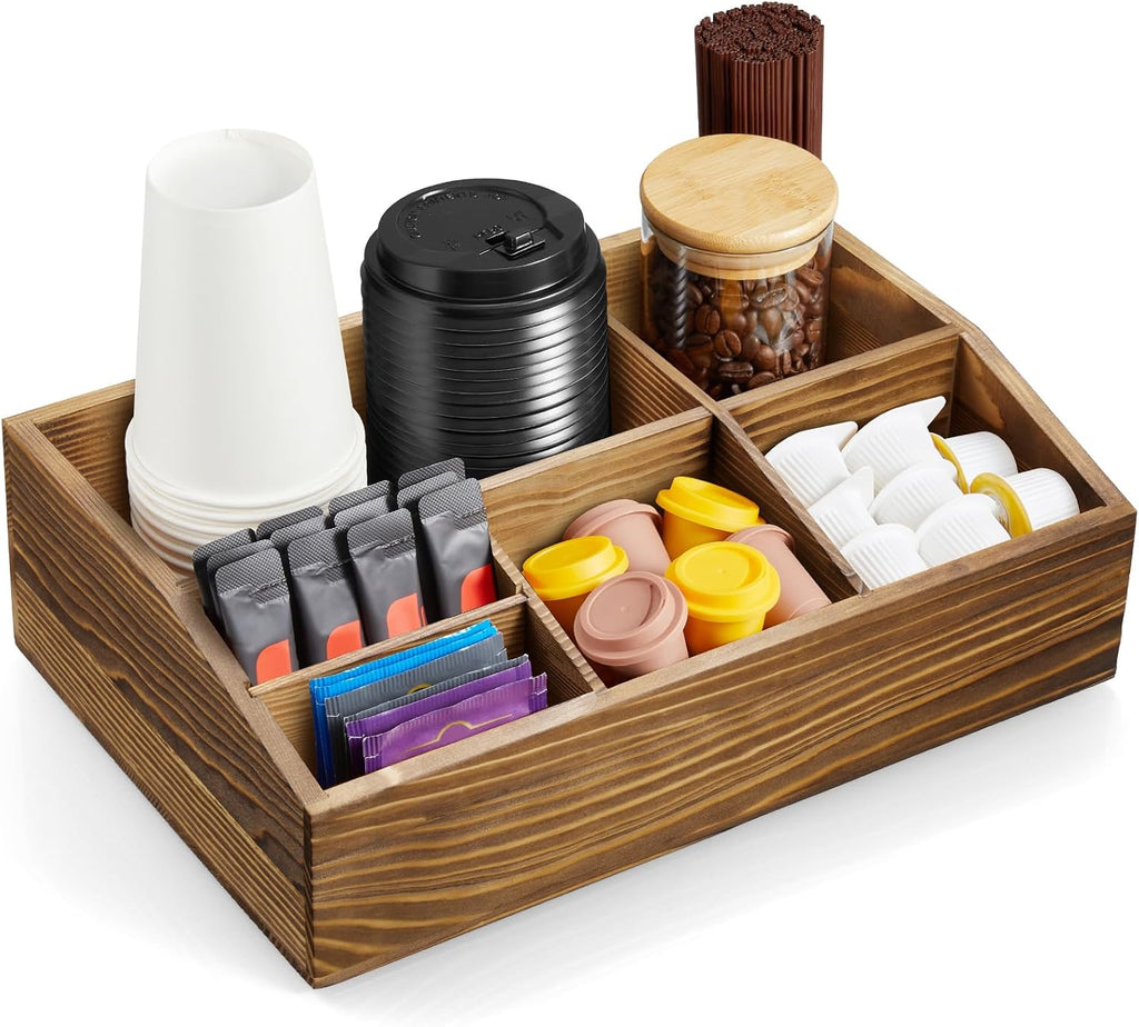 Black Coffee Station Organizer for Countertop, Coffee Bar Accessories and Organizer, Coffee Pod Holder Storage Basket for K Cup Sugar Tea