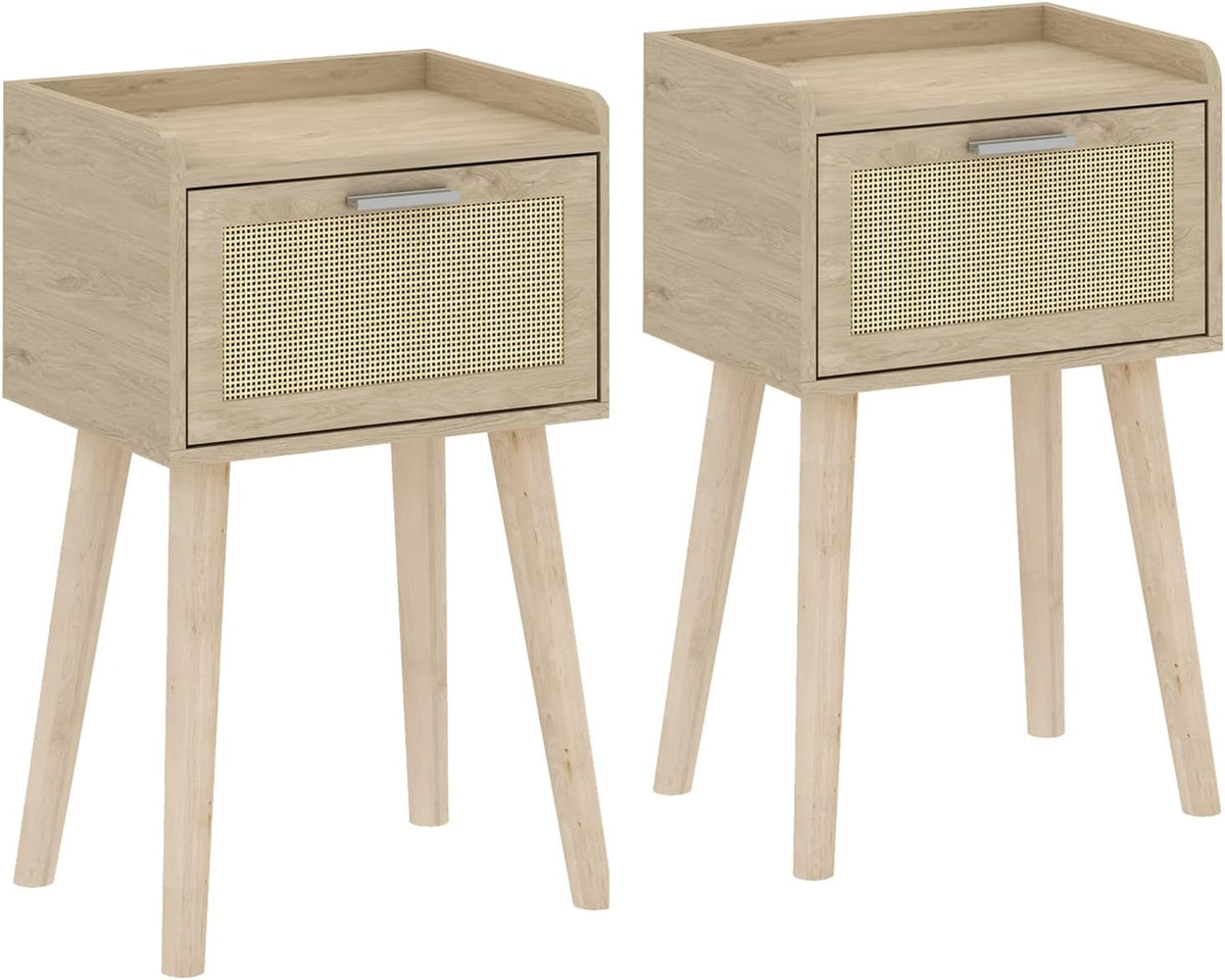 LAATOOREE Nightstands Set of 2, Small Bed Side Table with Fluted Door