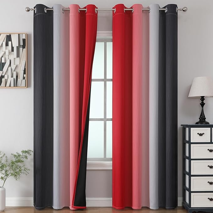 Estelar Textiler Red and Black Ombre Blackout Curtains 102 Inches Long 2 Panels by ESTELARTEXTILER