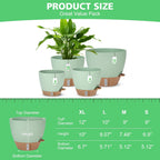 Self Watering Planter for Indoor Plants, 12" 10" 9" 8" Plastic Large Flower Pot Set with Water Level Indicator Deep Reservoir Saucer, Big House Bottom Watering Plant Pots with Drainage Hole - Green