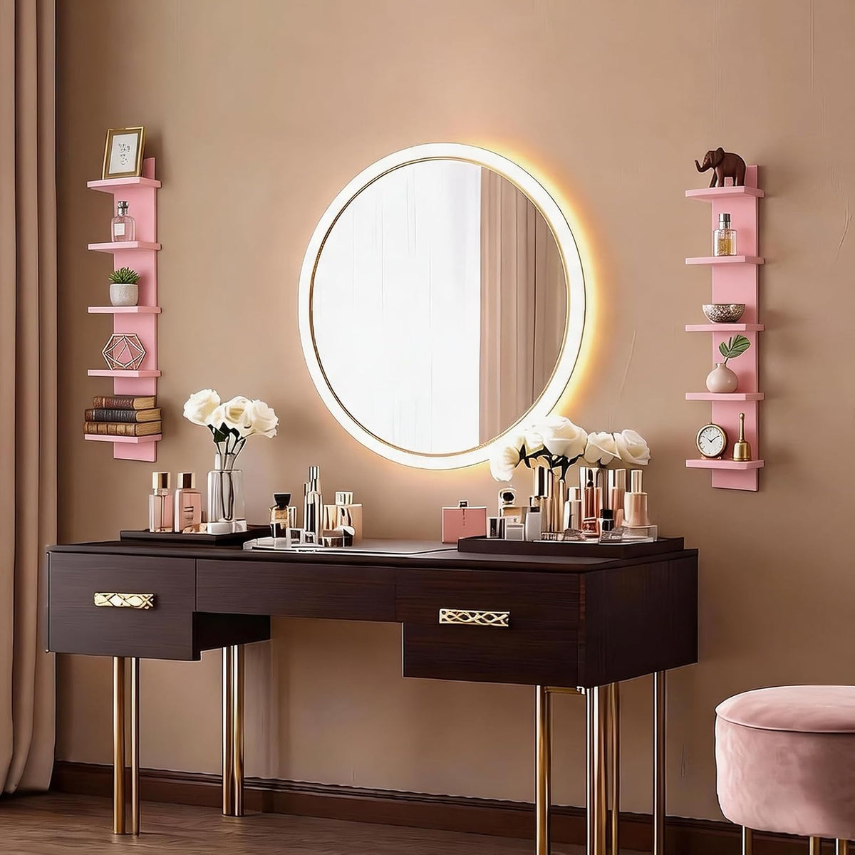 Homaterial 5 Tier Floating Wall Shelf, Pink