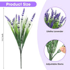 Bassion 24 Bundles Fake Lavender Artificial Flowers for Outdoors, Purple
