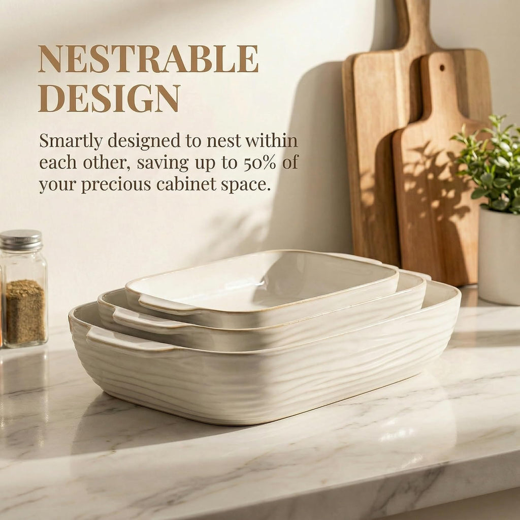 Casserole Dishes for Oven, Baking Dish Set of 3, 12.9"/10.8"/8.4"