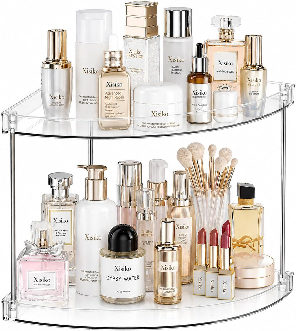 2 Tier Clear Bathroom Counter Organizer, Vanity Organizer for Skincare Makeup Perfume, Multi-Purpose Storage Shelf for Bathroom Kitchen Bedroom