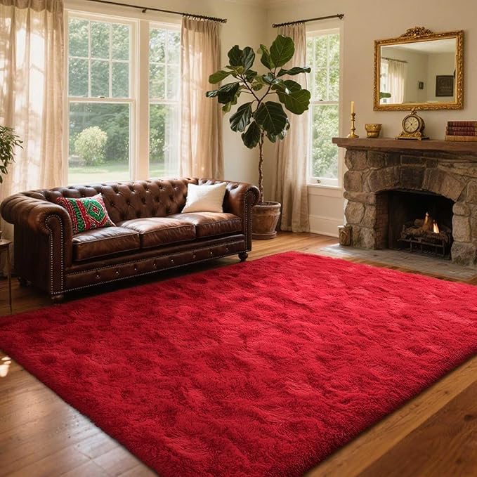 4x6 Ft Red Shag Rugs for Bedroom Living Room Decor, Ultra Soft Fluffy Furry by Cuzwlovita