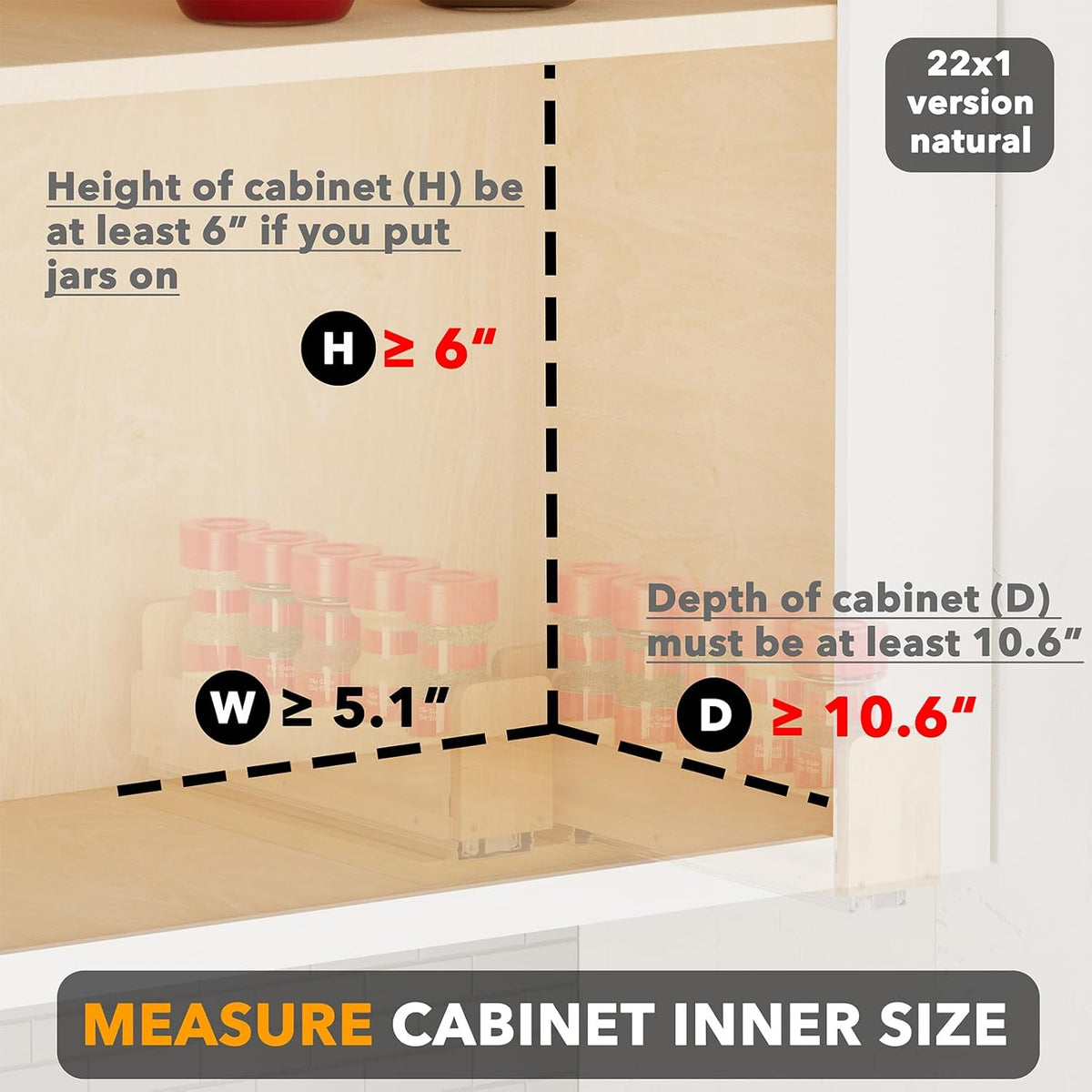SpaceAid Bamboo Pull Out Spice Rack Organizer for Cabinet, Heavy Duty Slide Out Seasoning Kitchen Pantry Sliding Vertical Organization, 5.1" Wide, 2 Drawers(2" Wide), 1-Tier, Natural