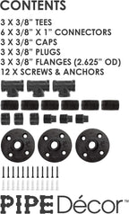 PIPE DECOR Robe and Towel Single Hook Kit Heavy Duty DIY Style, Rustic and Chic Industrial Iron Pipe with Electroplated Black Finish, Wall Mounted, Mounting Hardware Included, Oil + Rust Free (3)