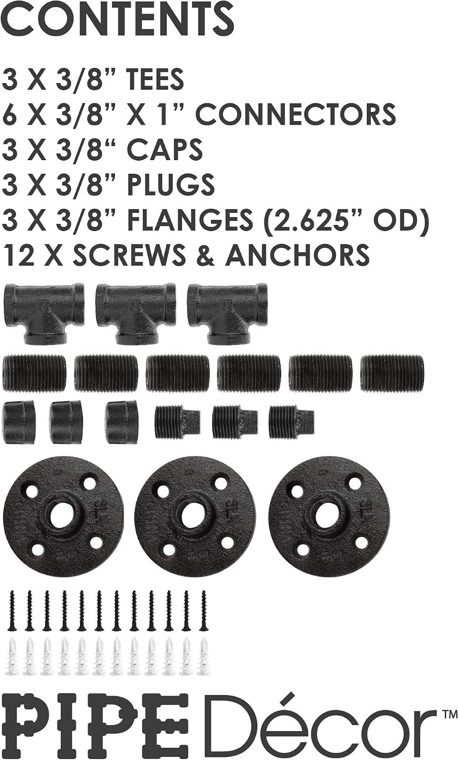 PIPE DECOR Robe and Towel Single Hook Kit Heavy Duty DIY Style, Rustic and Chic Industrial Iron Pipe with Electroplated Black Finish, Wall Mounted, Mounting Hardware Included, Oil + Rust Free (3)