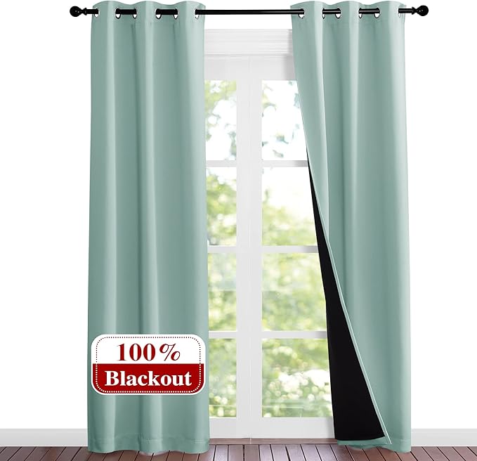 NICETOWN Aqua Blue Blackout Curtains 84 inches Long, Full Light Blocking Drapes - Image 2