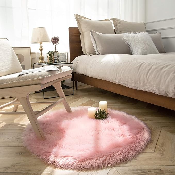 Ashler Faux Fur Rug, Soft 3x3 Ft Round Sheepskin, Fuzzy Machine Washable Carpet - Image 2