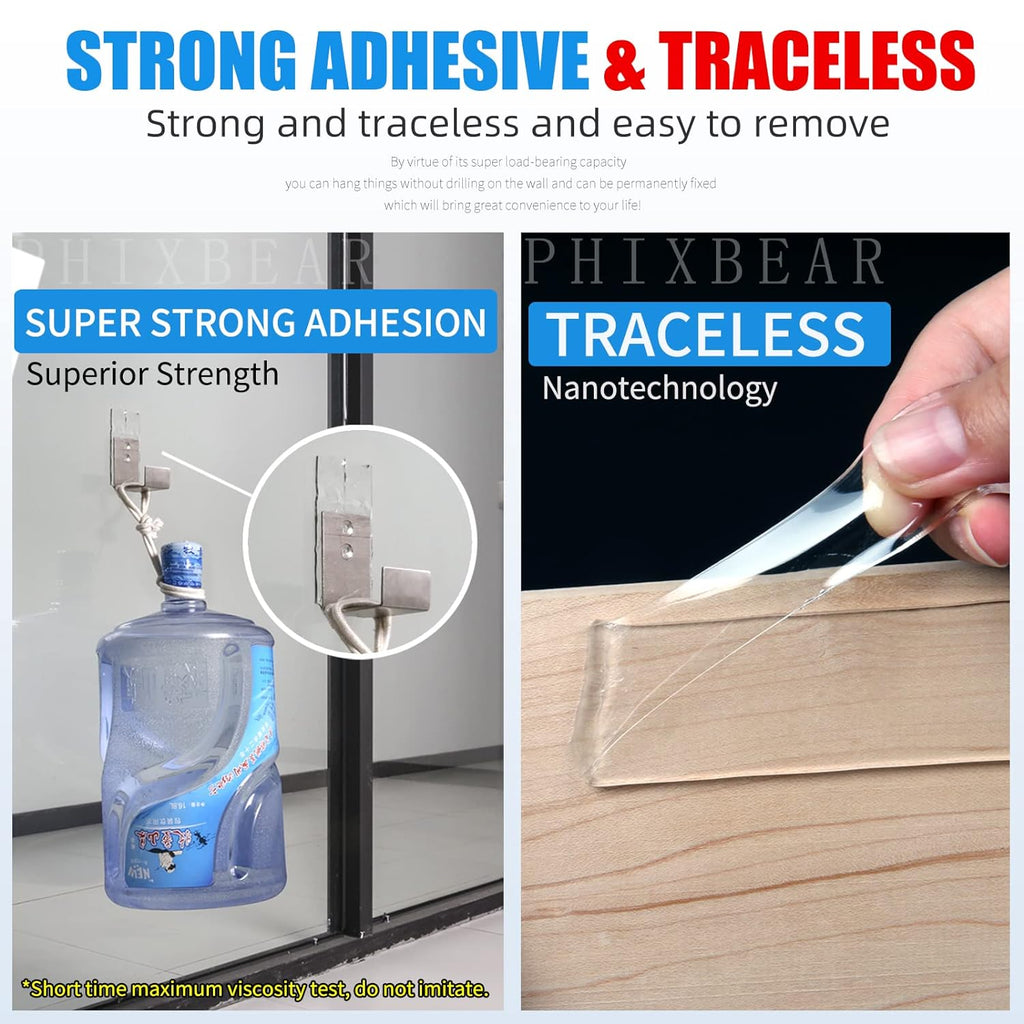 PHIXBEAR Extra Large 1.2" x 240" Double Sided Mounting Tape Heavy Duty, Clear & Tough Nano Adhesive Tape Multipurpose Removable Tape