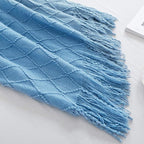 BOURINA Blue Throw Blanket 50 x90 Inches Throw Textured Solid Soft Sofa Throw - Image 4