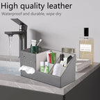 Plus Size Tissue Box Cover-Square Linen Tissue Cover with Side Storage and Tray,Modern Makeup Organizer,Leather Tissue Holder Decorative Cube Organizer for Living Room Vanity NightStand Office,Grey