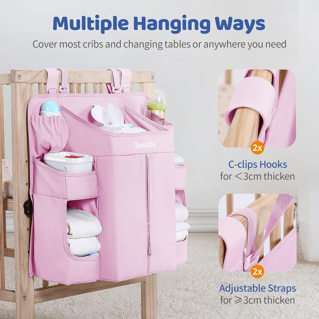 Sweeby Diaper Organizer for Changing Table and Crib - Nursery Diaper Stacker Hanging Caddy for Baby Essentials