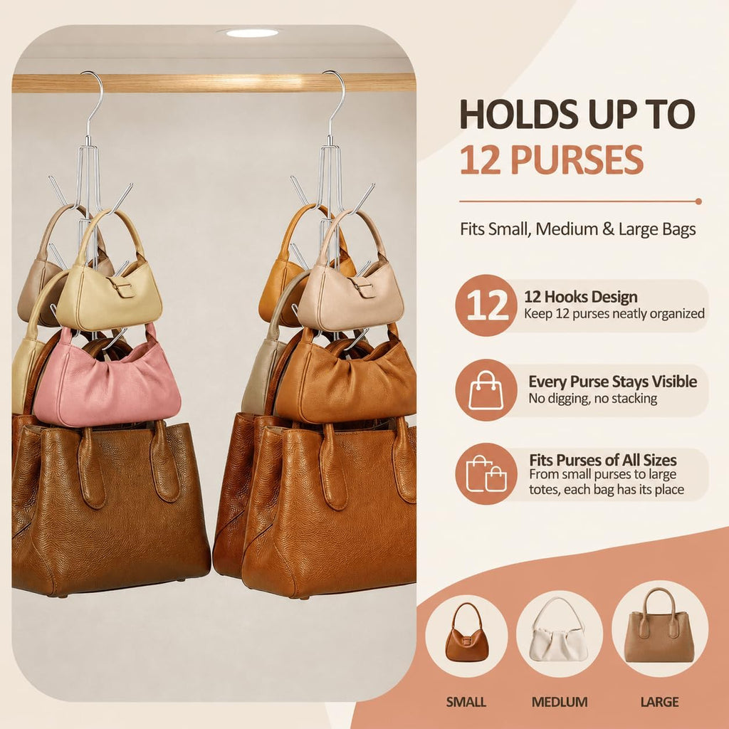 ZEDODIER 2 Pack Purse Hanger, Purse Organizer for Closet, Holds 12 Bags