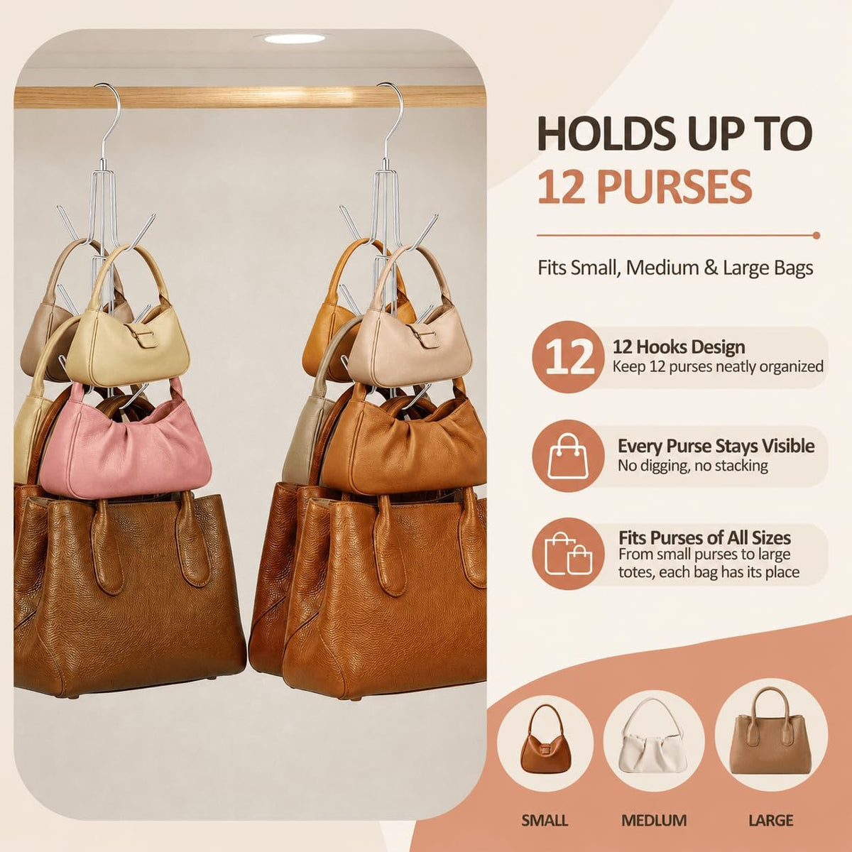ZEDODIER 2 Pack Purse Hanger, Purse Organizer for Closet, Holds 12 Bags